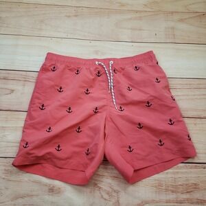 Maamgic Board Shorts Mens L Swim Trunks Coral Pink Anchor Print Mesh Liner